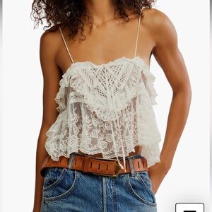 Free People Sofia Embroidered Mesh Top, XS